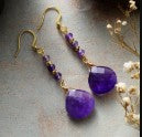 Amethyst Teardrop Dangle Earrings – Purple Gemstone Beaded Drop Earrings with Gold Hooks