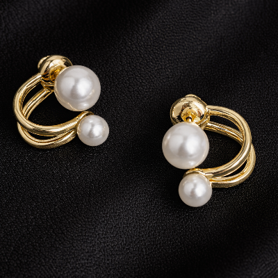 Elegant Pearl Hoop Earrings – Gold-toned Modern Pearl Statement Earrings for Women