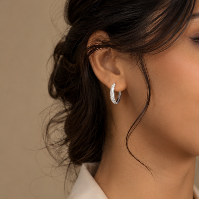 925 silver textured hoop earrings