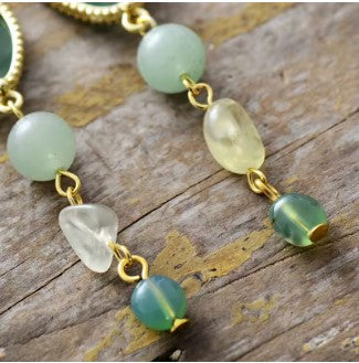 Green Aventurine & Pearl Dangle Earrings – Natural Gemstone Beaded Drop Earrings in Gold Tone