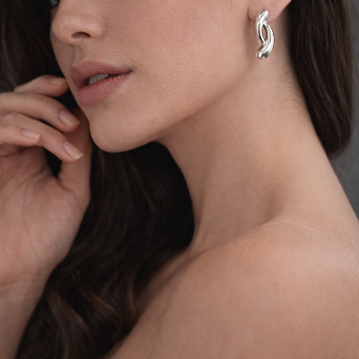 Modern Sterling Silver Twist Stud Earrings | Minimalist Curved Sculptural Earrings