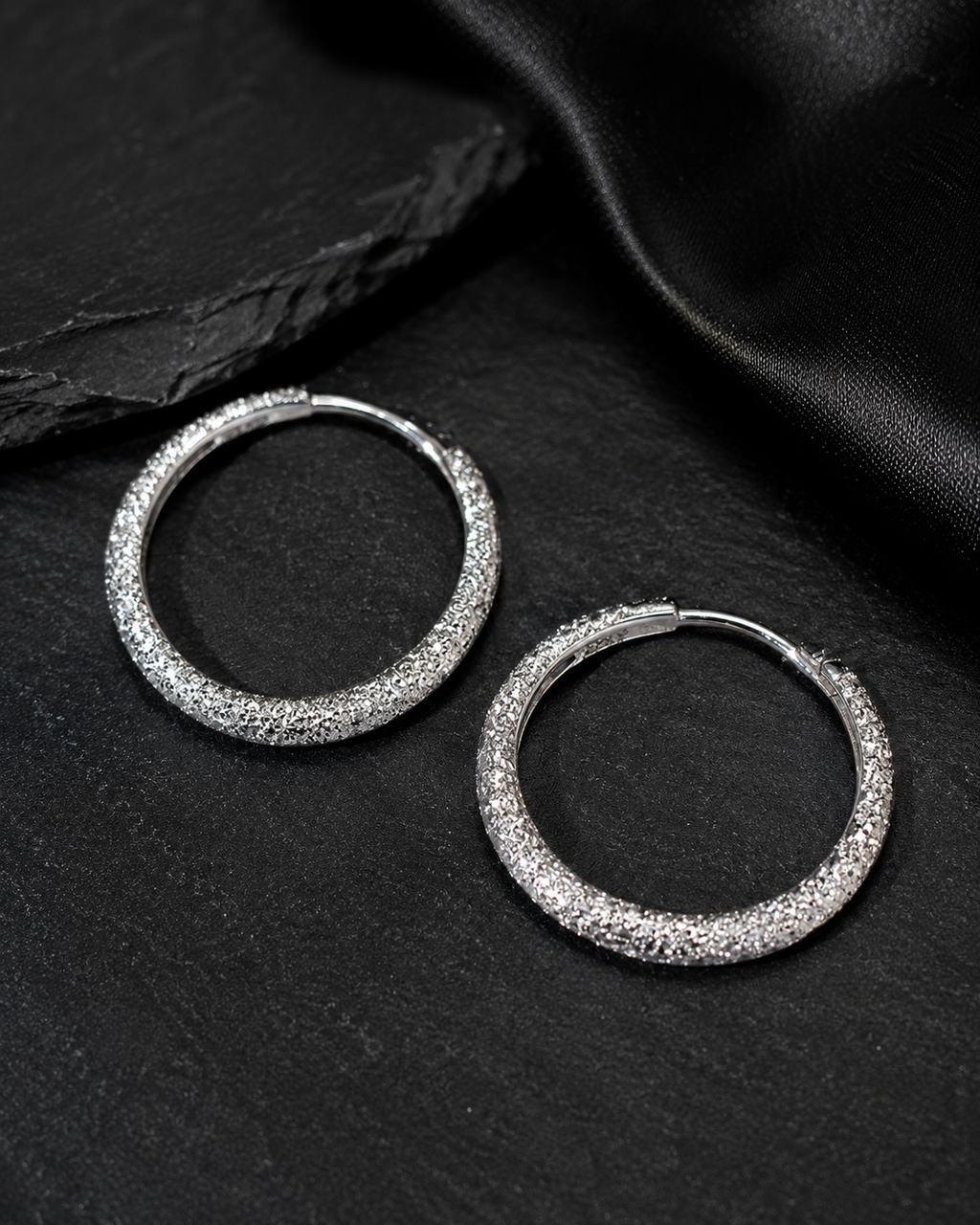 925 silver textured hoop earrings
