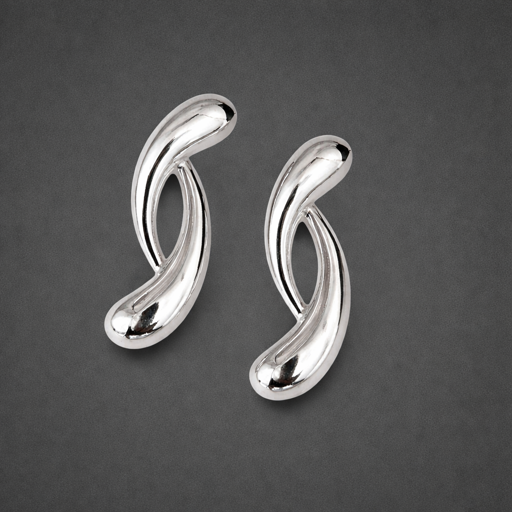 Modern Sterling Silver Twist Stud Earrings | Minimalist Curved Sculptural Earrings