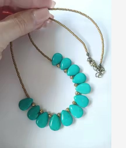 Turquoise Teardrop Statement Necklace – Natural Stone Beaded Bib Necklace for Women