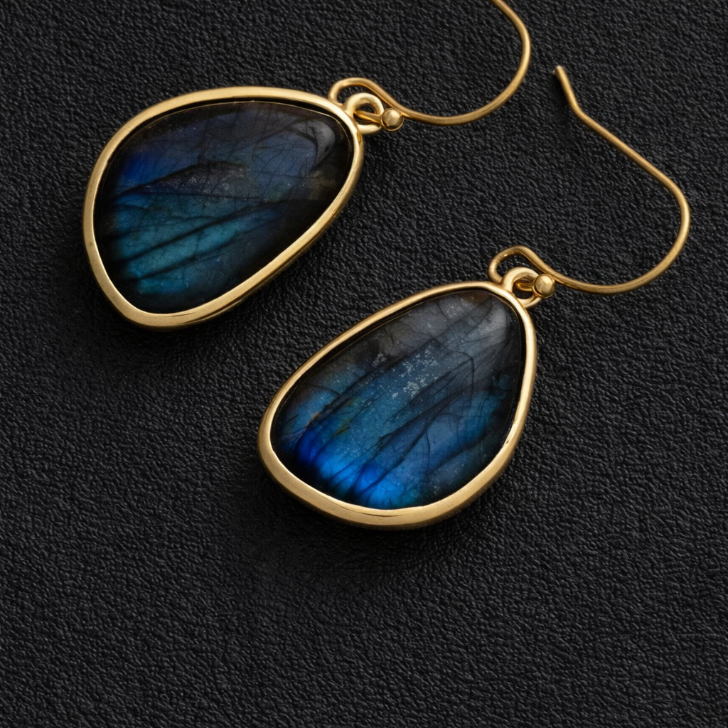 Teardrop Blue Labradorite Stone Earrings