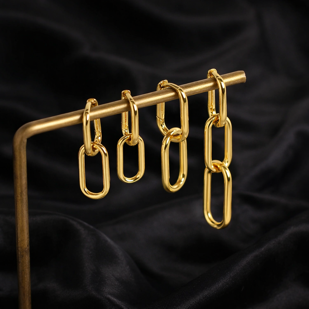 Modern Gold Link Hoop Earrings – Geometric Chain-Link Statement Earrings for Women