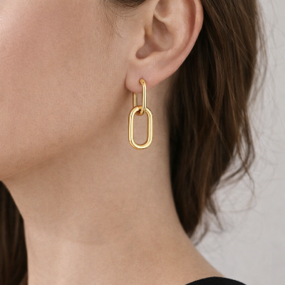 Modern Gold Link Hoop Earrings – Geometric Chain-Link Statement Earrings for Women