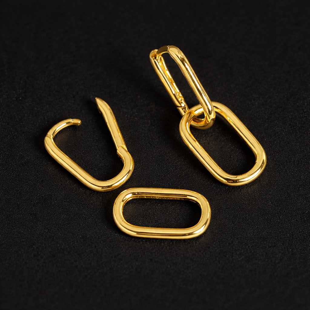 Modern Gold Link Hoop Earrings – Geometric Chain-Link Statement Earrings for Women