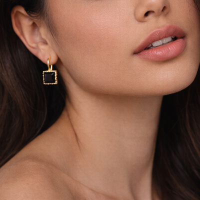 Square Cubic Zirconia Drop Earrings – Gold-Plated Minimalist Crystal Dangle Earrings for Women
