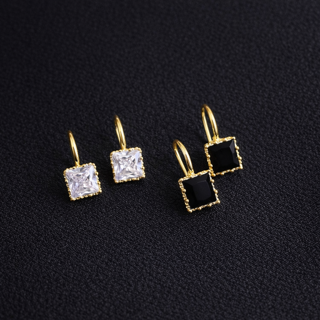 Square Cubic Zirconia Drop Earrings – Gold-Plated Minimalist Crystal Dangle Earrings for Women