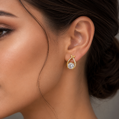 Elegant Gold-Toned Crystal Swirl Stud Earrings – Sparkling Zircon Fashion Jewelry for Women