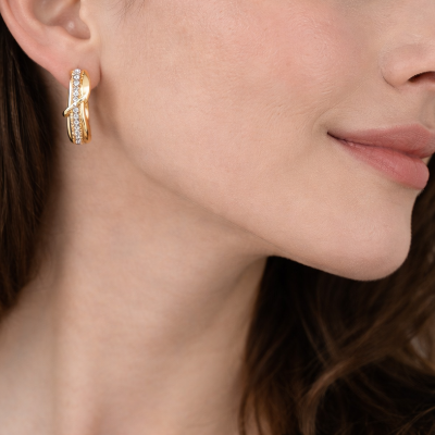 Gold-Plated Crystal Hoop Earrings – Elegant Geometric Huggie Hoops for Women