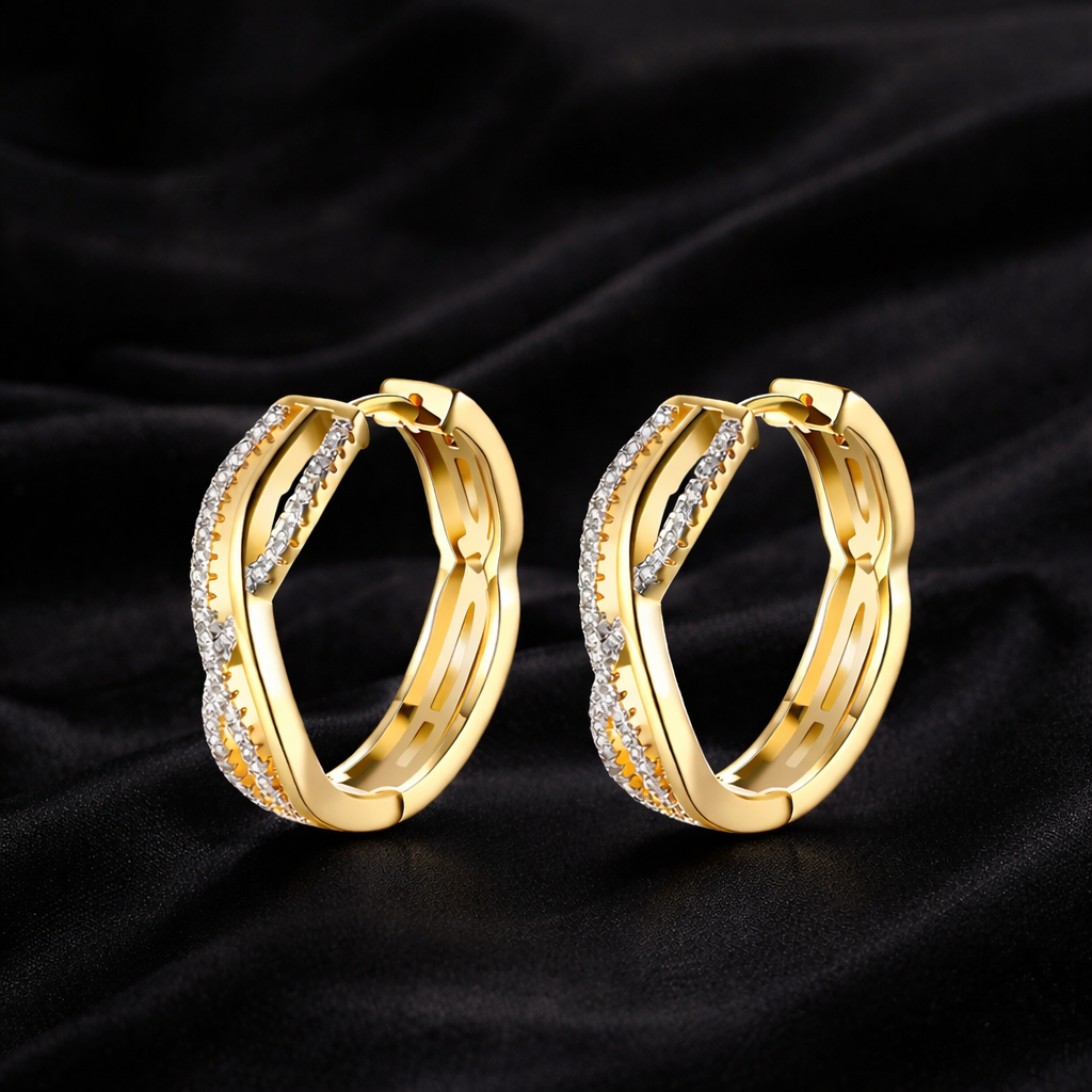 Gold-Plated Crystal Hoop Earrings – Elegant Geometric Huggie Hoops for Women