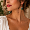 Faceted Labradorite Teardrop Earrings – Gold-Framed Blue Flash Gemstone Dangle Earrings for Women