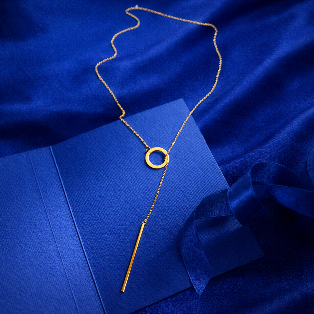 Minimalist Gold Circle Bar Lariat Necklace – Modern Geometric Pendant Necklace for Women