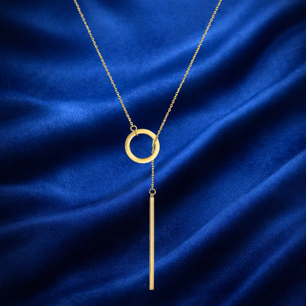 Minimalist Gold Circle Bar Lariat Necklace – Modern Geometric Pendant Necklace for Women
