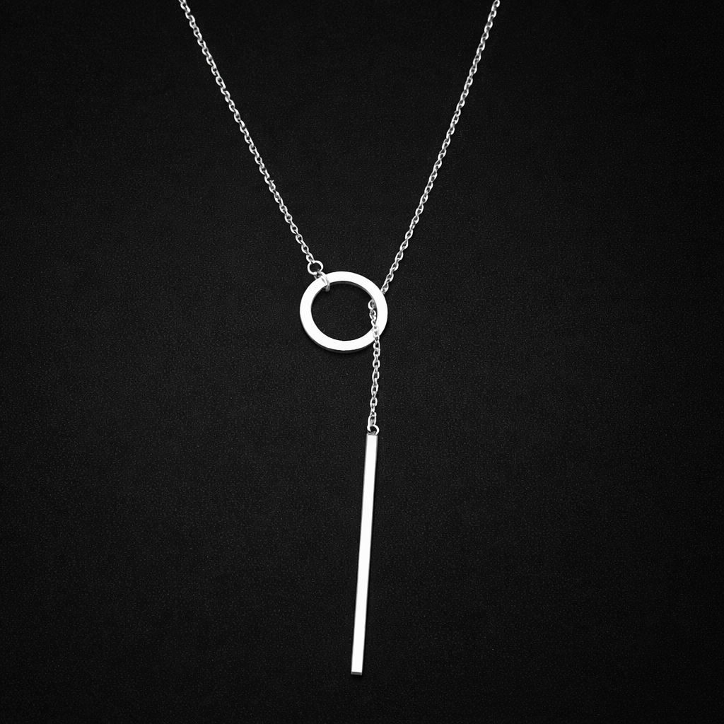 Minimalist Gold Circle Bar Lariat Necklace – Modern Geometric Pendant Necklace for Women
