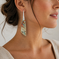 Natural Impression Jasper Dangle Earrings – Geometric Gemstone Drop Earrings with Silver Toned Hooks