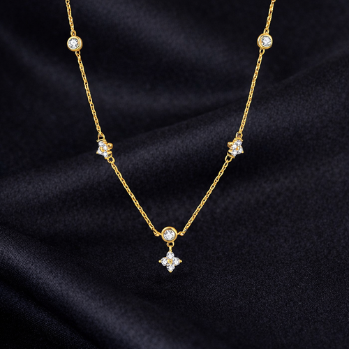 Delicate Gold-Plated Zircon Station Necklace – Dainty Crystal Pendant Necklace for Women