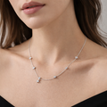 Delicate Silver Zircon Station Necklace – Elegant Crystal Clover Chain Necklace for Women